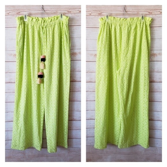 Anthropologie Ollari Lace Wide Leg Pants with Pom Pom Tassel Drawstring Waist - Picture 4 of 13